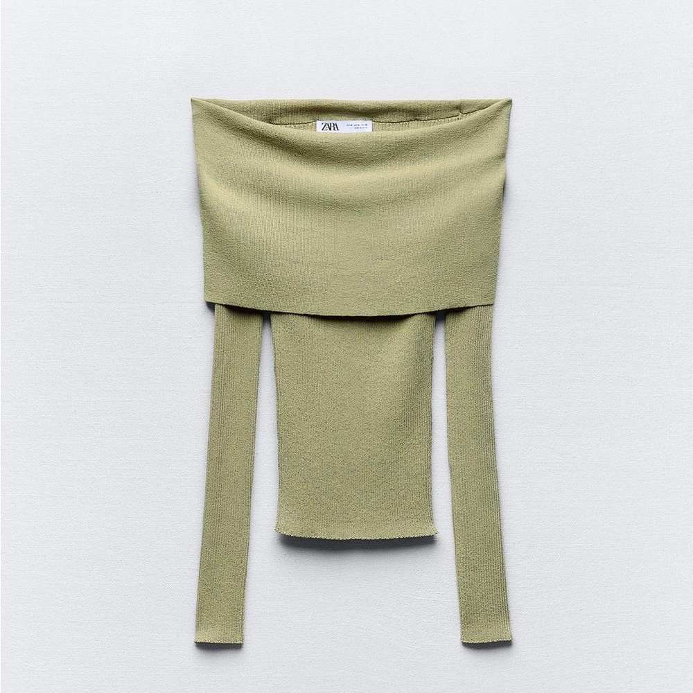 Zara Mid-Green Off-Shoulder Knit Top